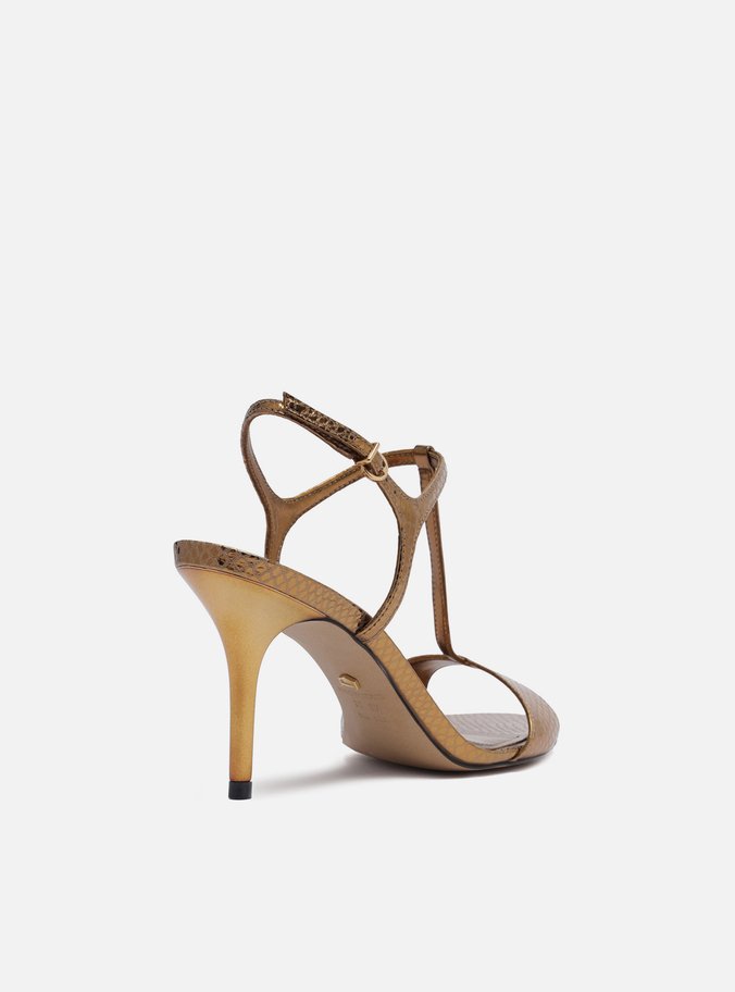 Sandália Bronze Snake Salto Fino Tira T