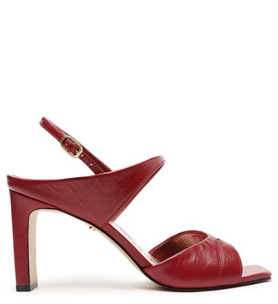 Sandália Vermelha Couro Salto Bloco