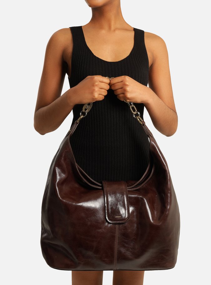 Bolsa Hobo Marrom Couro Grande Corrente Elos