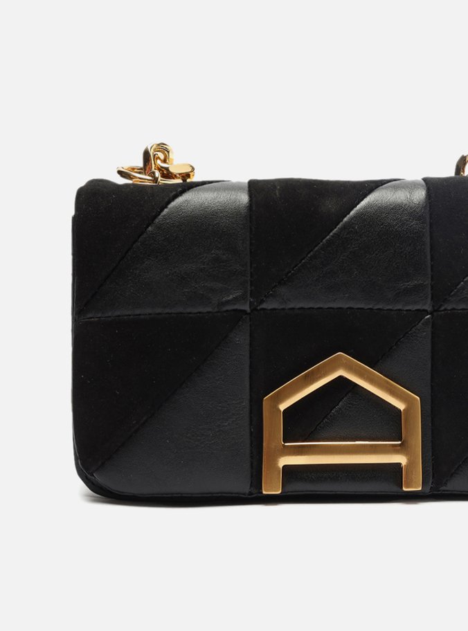 Bolsa Tiracolo Preta Couro Nobuck  Pequena