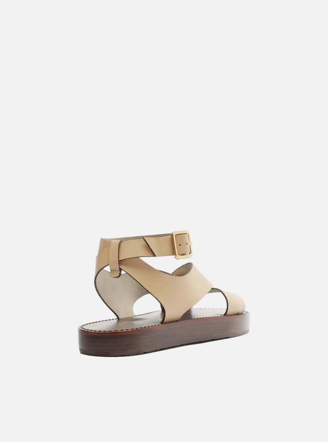 Sandália Bege Couro Flatform Tiras Largas