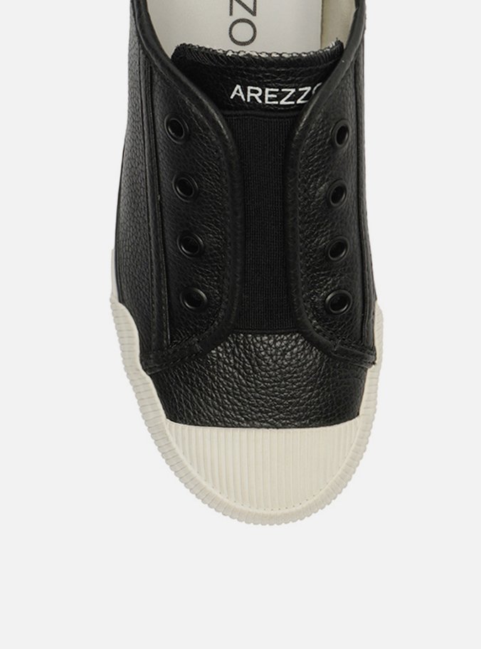 Tênis Slip On Preto Couro Elástico