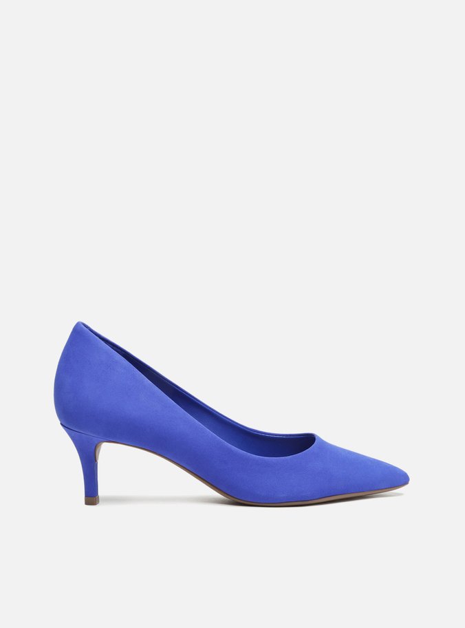 Scarpin Azul Nobuck Salto Baixo Fino