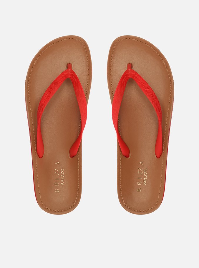 Chinelo de Dedo Tiras Vermelhas Palmilha Marrom Fit