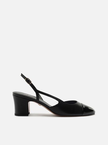 Arezzo — Scarpin Preto Couro Salto Bloco Slingback