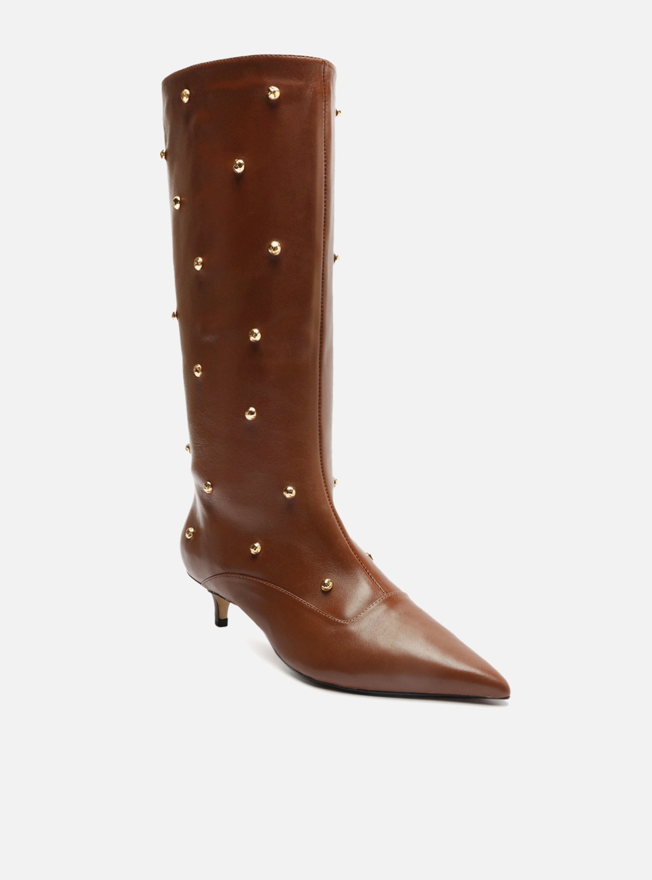Bota Marrom Couro Cano Médio Studs — foto 2