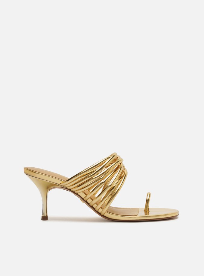 Sandália Dourada Salto Fino Multi Tiras