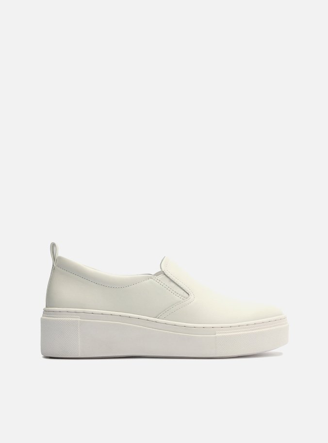 Tênis Slip On Couro Flatform Elástico Branco