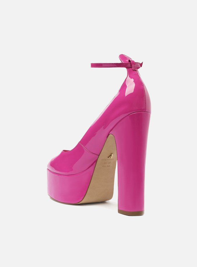 Scarpin Rosa Verniz Meia Pata Bloco Gilda