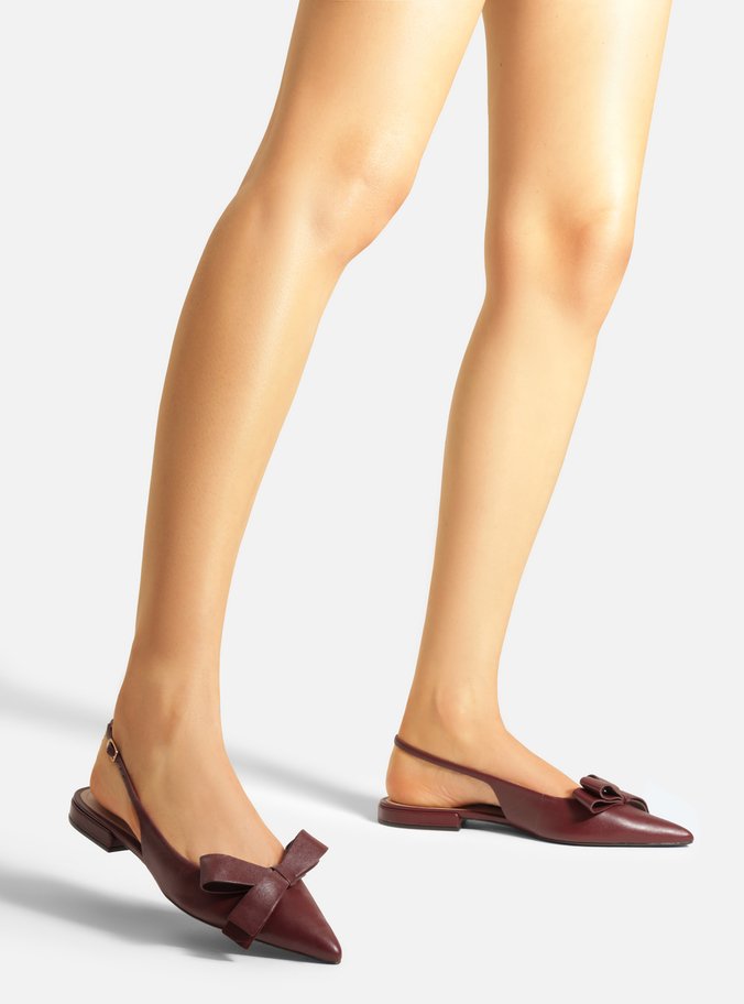 Sapatilha Vermelha Couro Slingback Laço Lateral