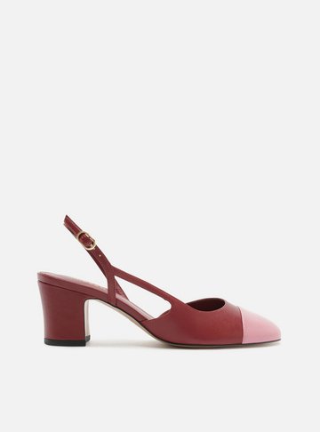 Arezzo — Scarpin Vermelho Couro Salto Bloco Slingback Cap Toe Rosa