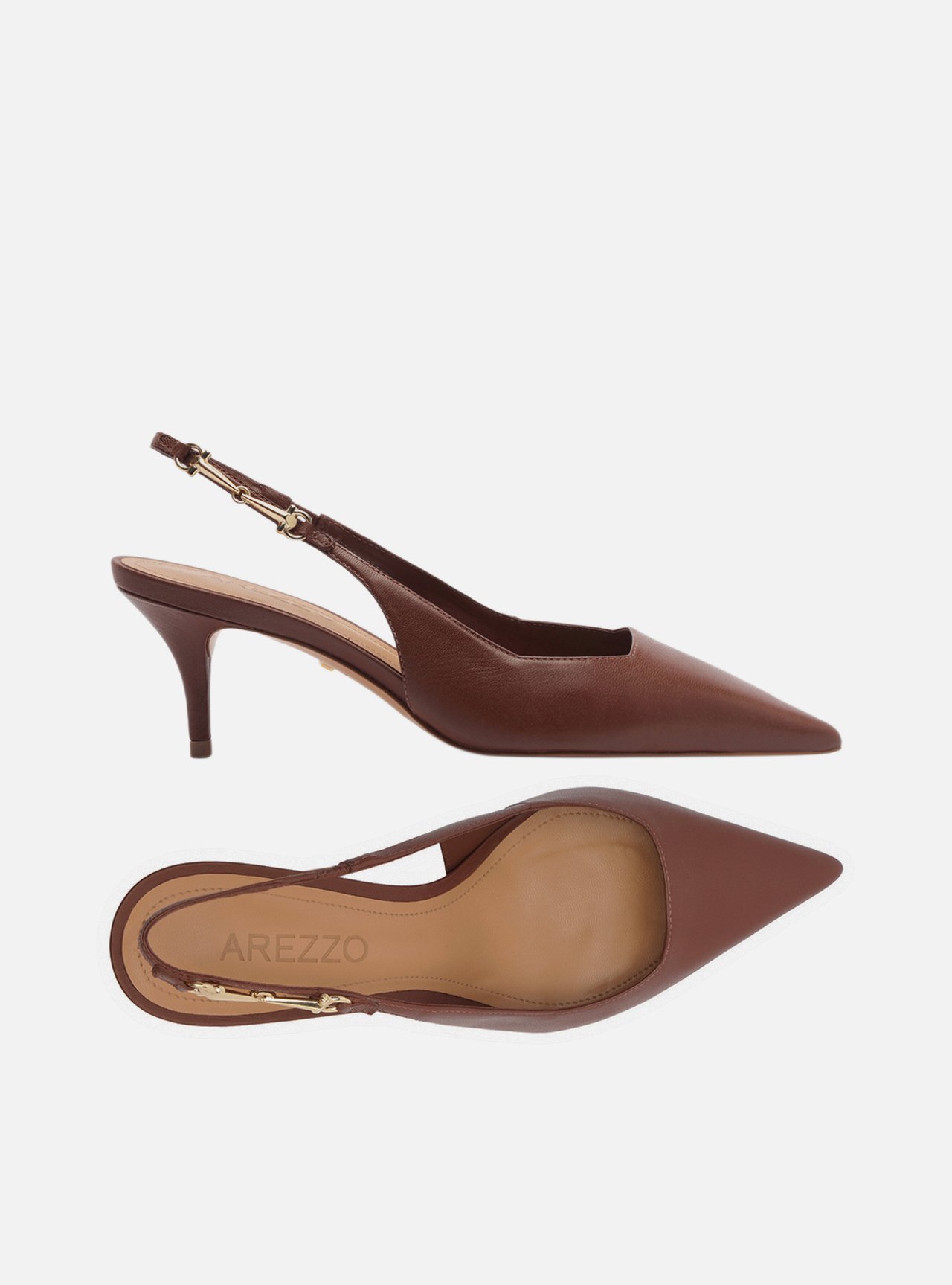 Scarpin Marrom Couro Slingback Metal — foto 5