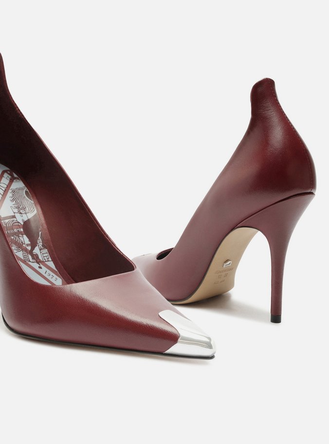 Scarpin Vermelho Couro Salto Fino Cap Toe Metal