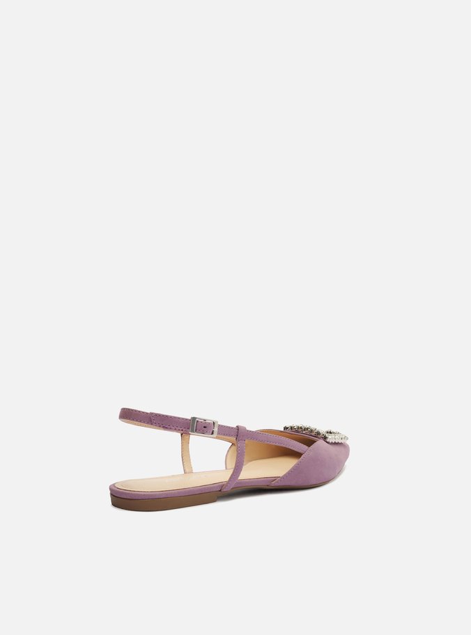 Sapatilha Lilás Nobuck Bico Fino Slingback Pedraria