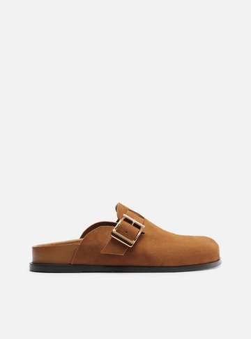 Clog Sabot Marrom Acamurçada Rasteira Fivela