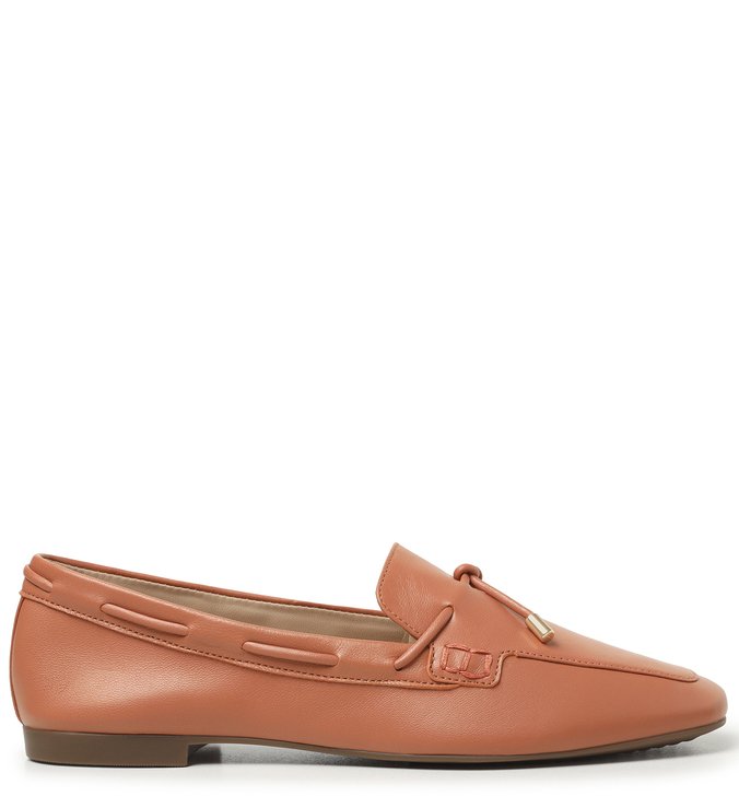 Mocassim Laranja Light Damasco Couro Nó Minimalista