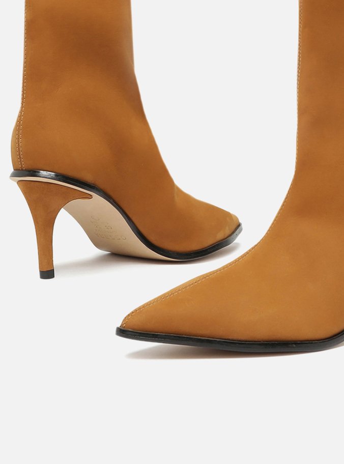 Bota Marrom Nobuck Cano Alto Salto Fino