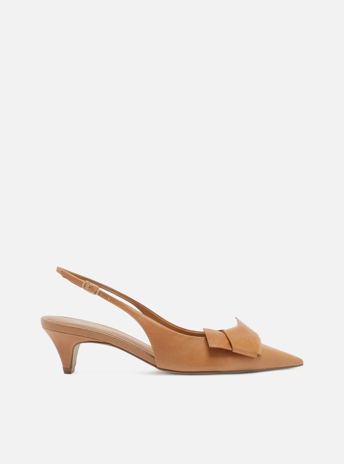 Scarpin Marrom Couro Bico Fino Slingback Laço