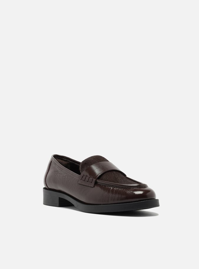 Mocassim Marrom Couro Mix Pelo Tira