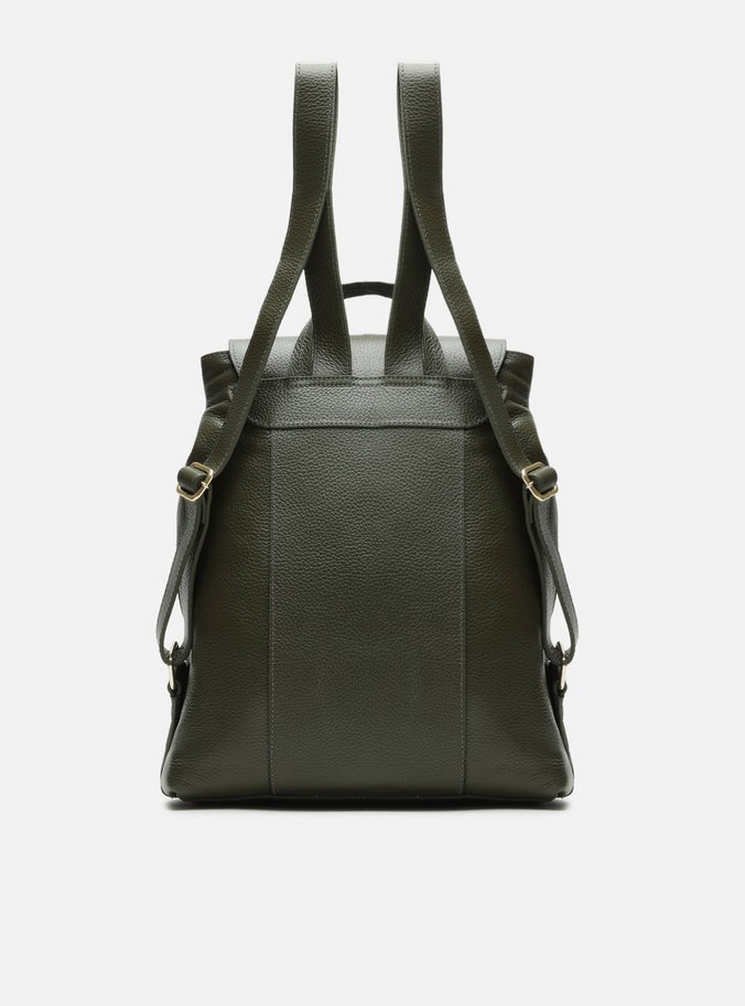 Mochila Verde Couro Grande Bolsos