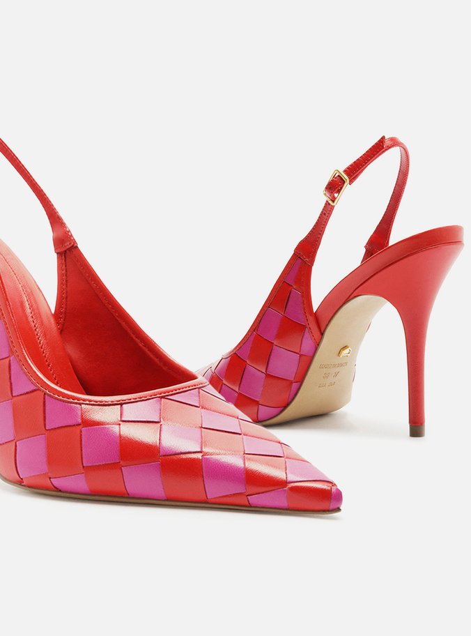 Scarpin Vermelho Tressê Rosa Slingback