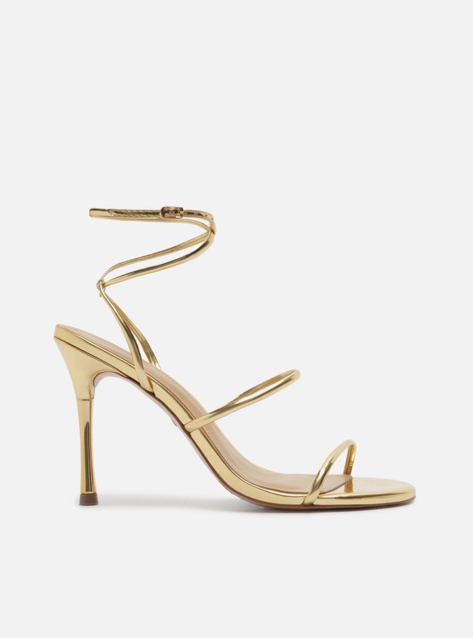 Sandália Dourada Salto Alto Tiras