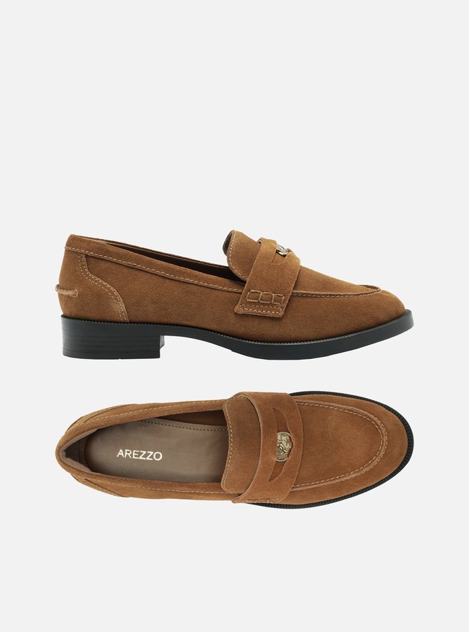 Mocassim Marrom Suede Bico Redondo Medalha