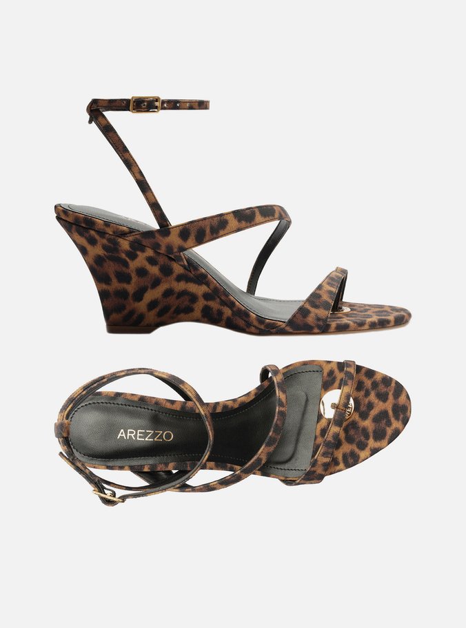 Sandália Animal Print Salto Anabela Curvo Tiras