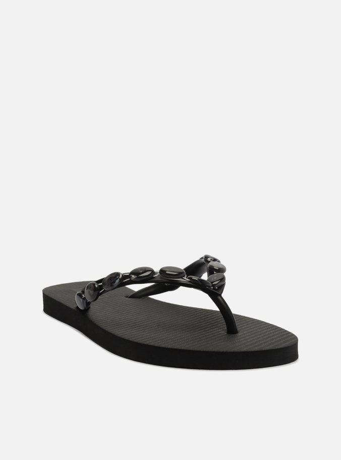 Chinelo de Dedo Preto Tiras Aplicação Brizza