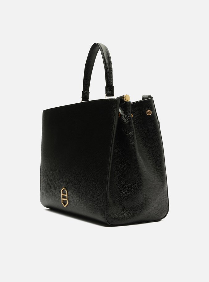 Bolsa Tote Preta Couro Grande Alças
