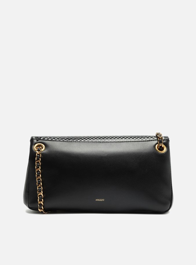Bolsa Tiracolo Preta Couro Snake Média
