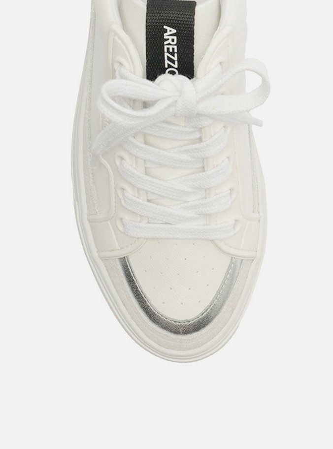 Tênis Branco Flatform Amarração Prata