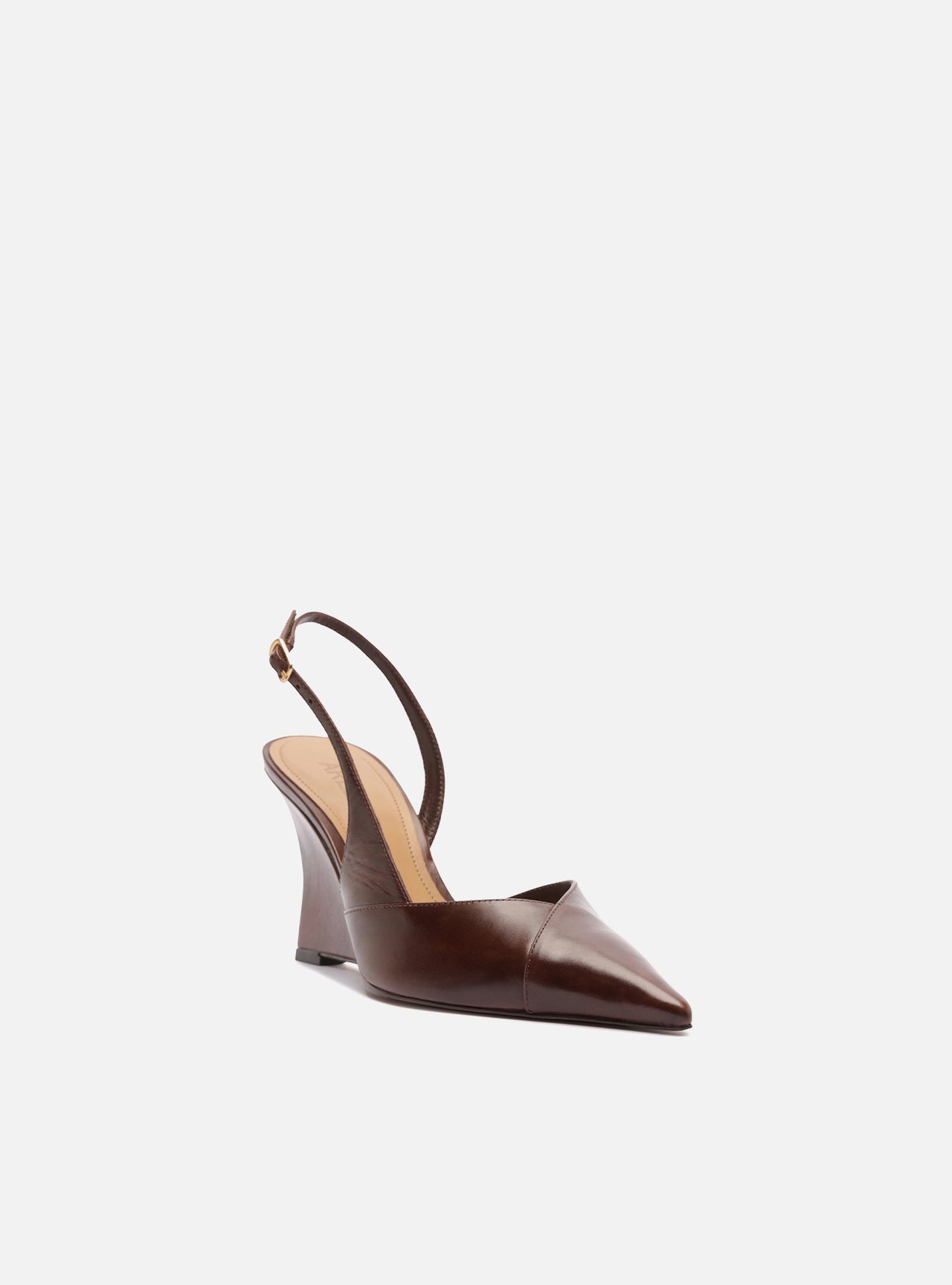 Scarpin Marrom Couro Salto Alto Anabela Slingback V — foto 2