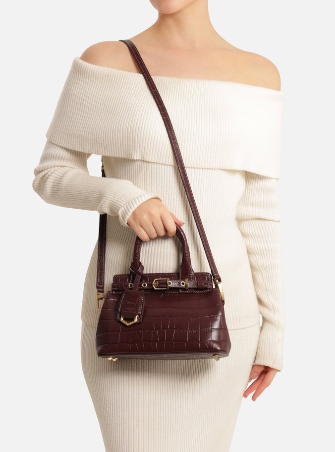 Bolsa Tote Vinho Couro Croco Pequena Bag Charm