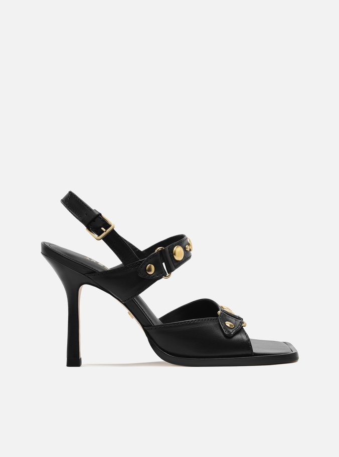 Sand�lia Preta Salto Fino Bico Quadrado