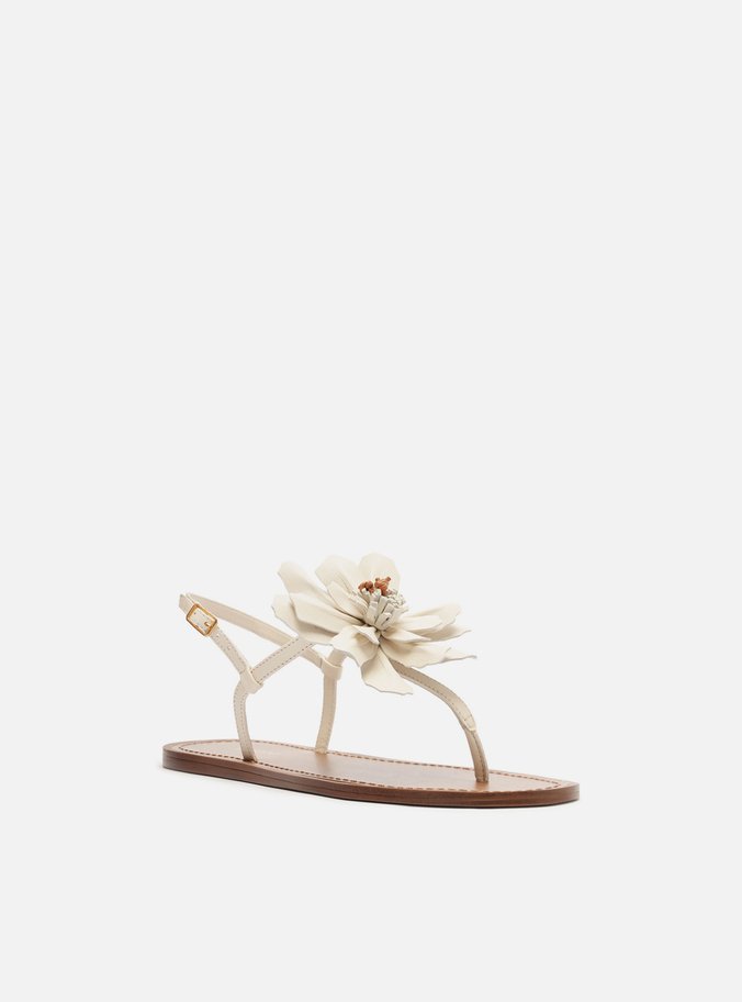 Sandália Rasteira Branca Couro Slim Flor
