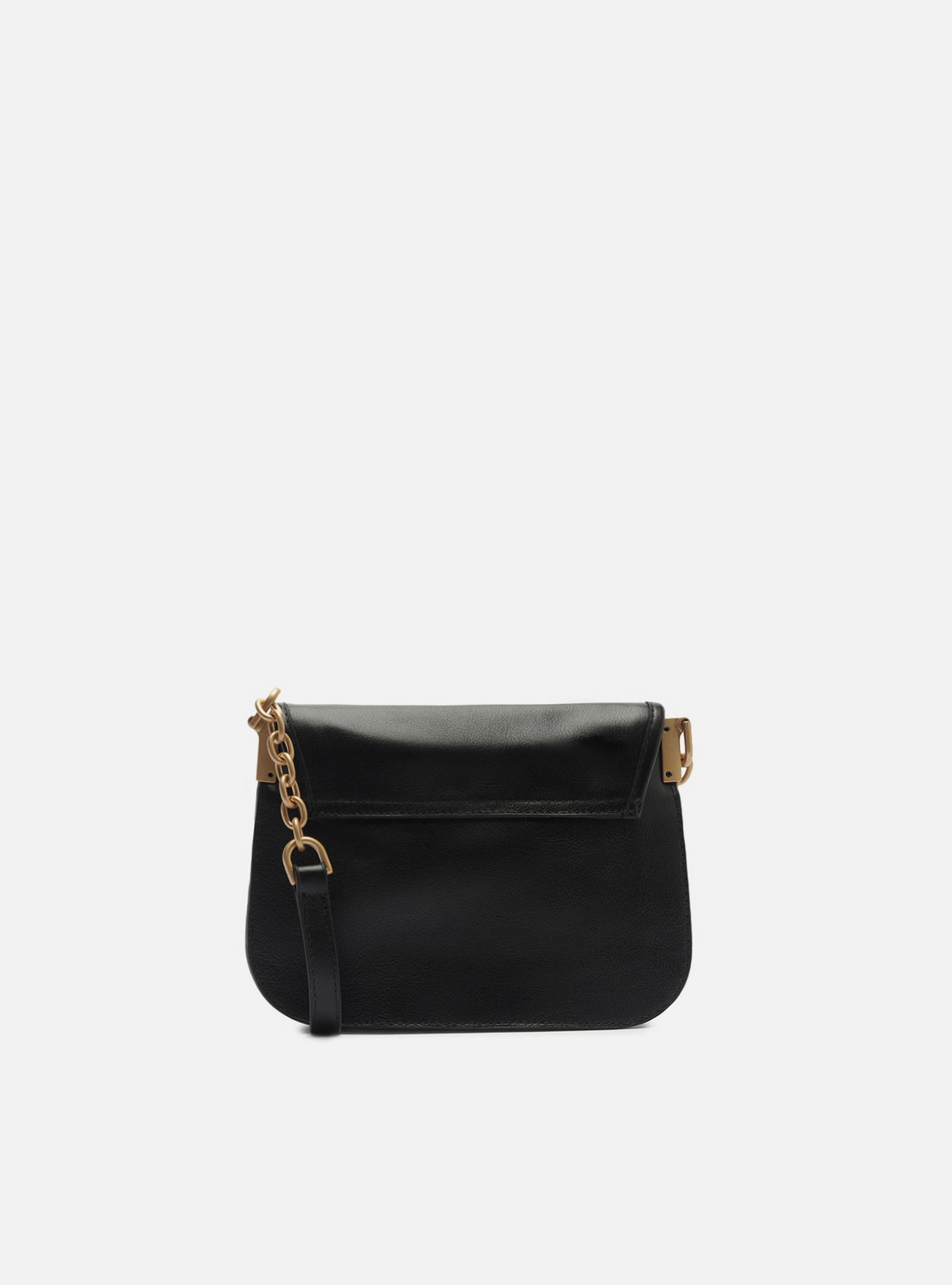 Bolsa Tiracolo Preta Couro Pequena Peça Metal — foto 3