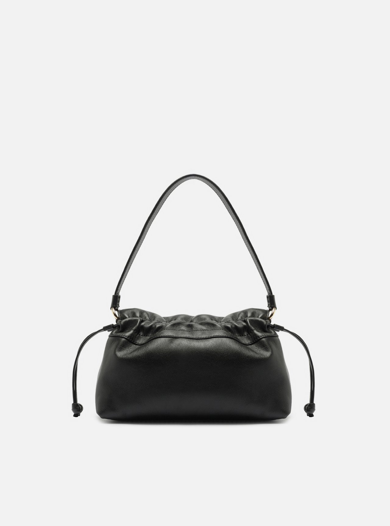 Bolsa Tiracolo Preta Couro Média Franzida — foto 3