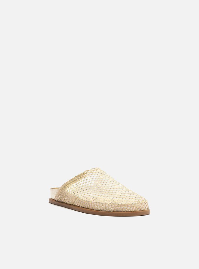 Clog Sabot Tela Natural Dourada
