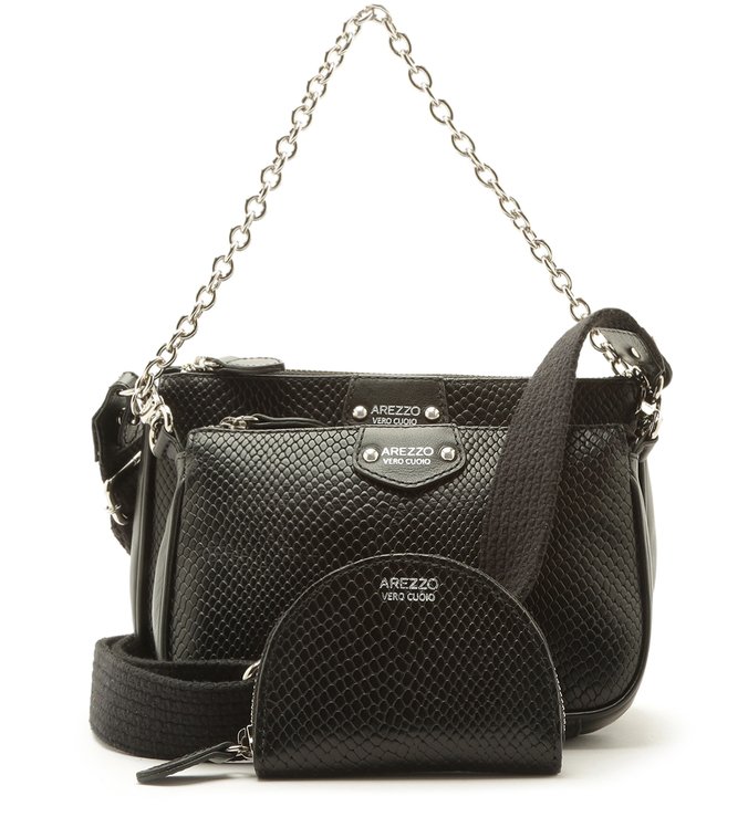 Bolsa Tiracolo Couro Snake Ísis Média Preta