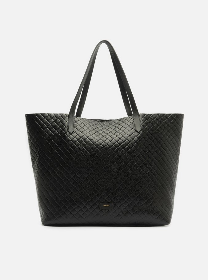Bolsa Shopping Preta Couro Grande Tressê