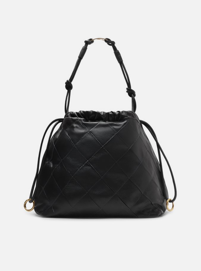 Bolsa Bucket Preta Couro Matelassê Grande