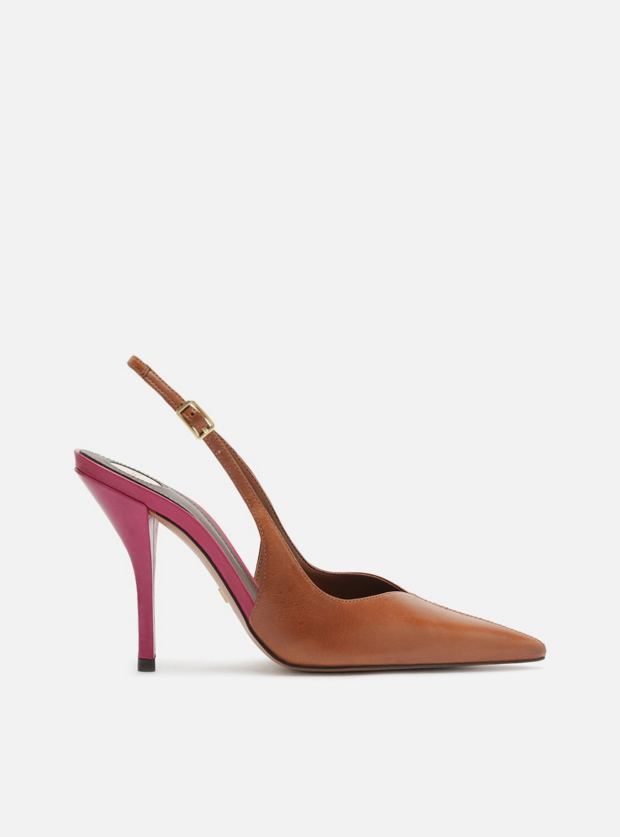 Scarpin Marrom Couro Salto Fino Slingback — foto 1