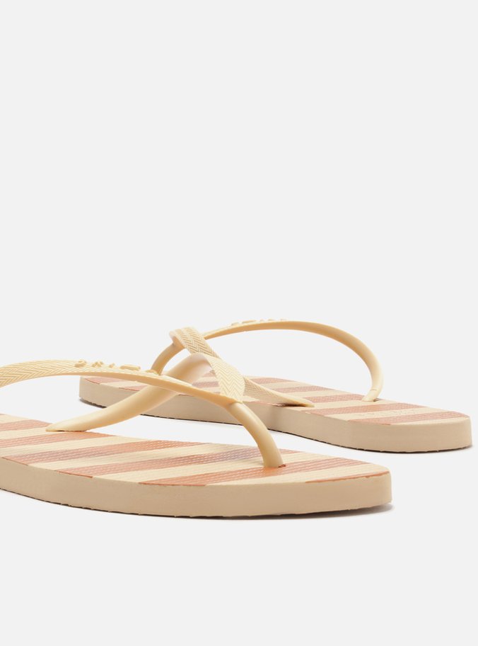 Chinelo de Dedo Bege e Laranja Listras Brizza