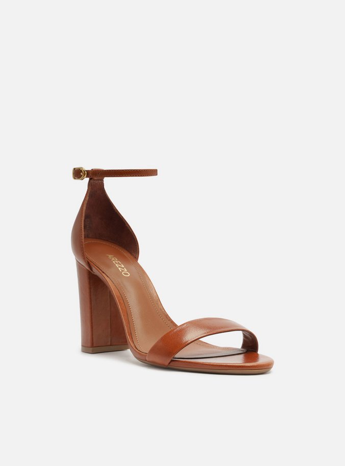 Sandália Marrom Cognac Couro Salto Alto Isabelli