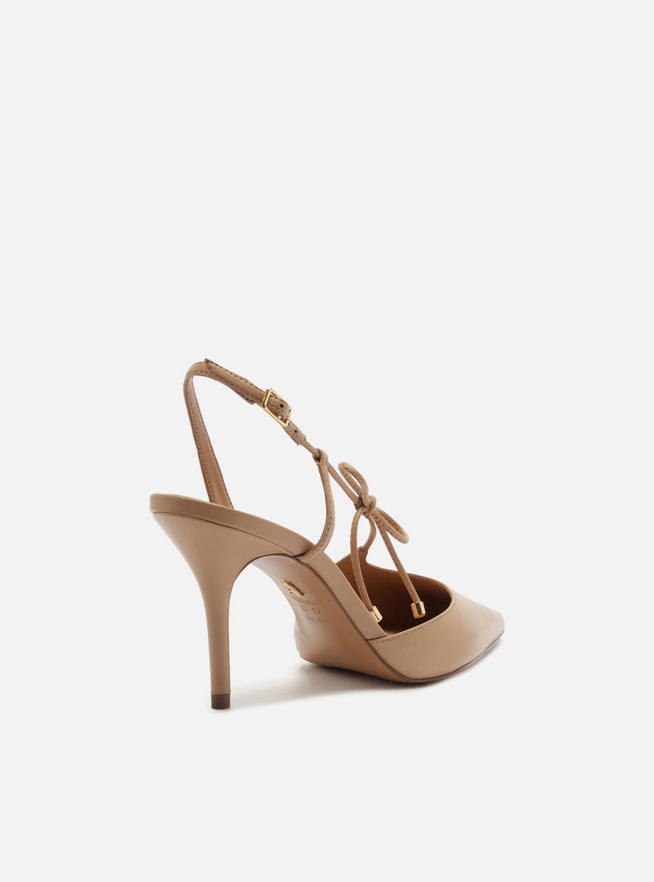 Scarpin Nude Couro Slingback Salto Fino Lacinho — foto 3