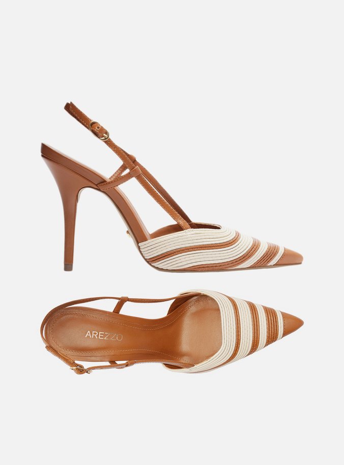 Scarpin Marrom Couro Salto Alto Slingback Bicolor