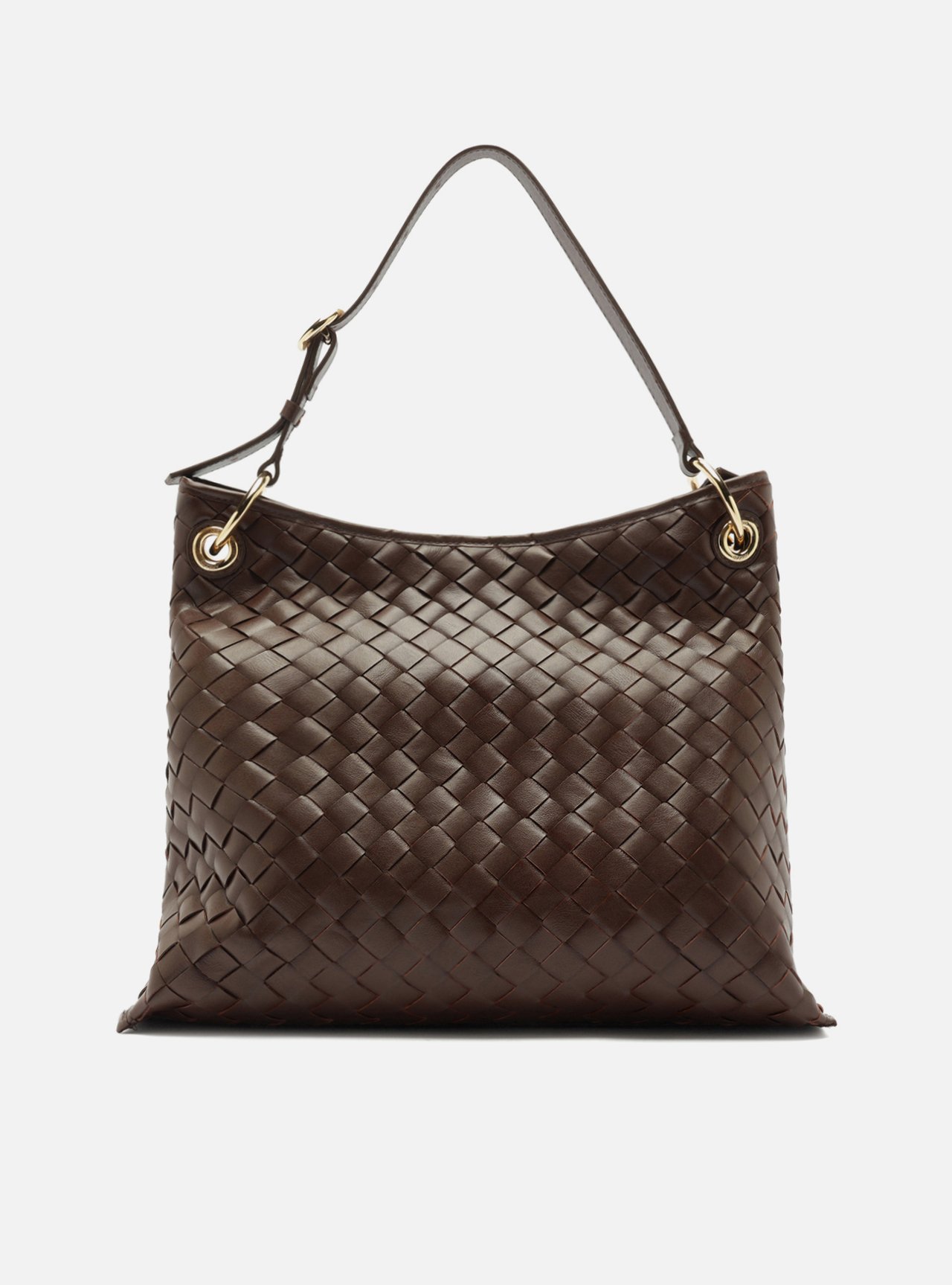 Bolsa Hobo Marrom Couro Grande Tressê — foto 1
