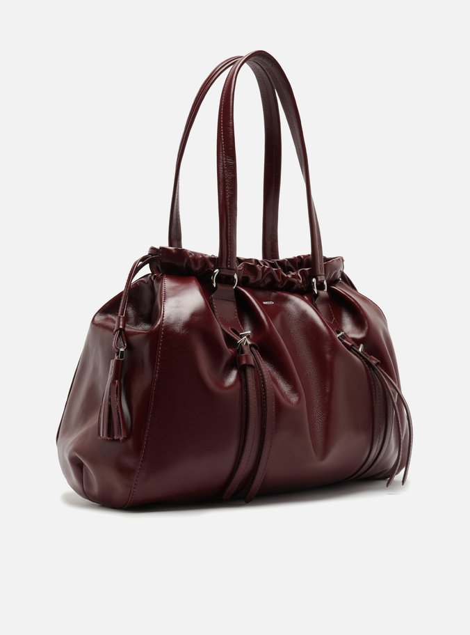 Bolsa Shopping Vermelha Couro Grande Fivelas