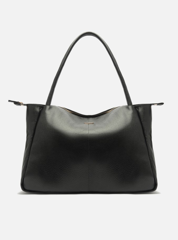Bolsa Shopping Preta Couro Grande Tag Metal